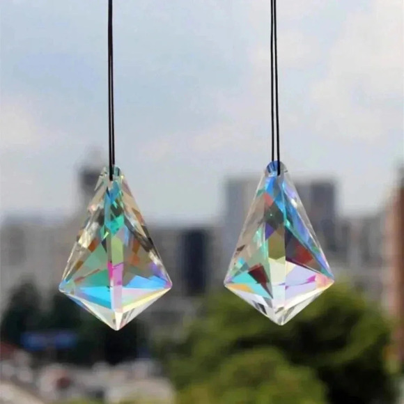 ONE large cut prism crystal rainbow maker sun catchers window balcony windshield - Picture 2 of 3